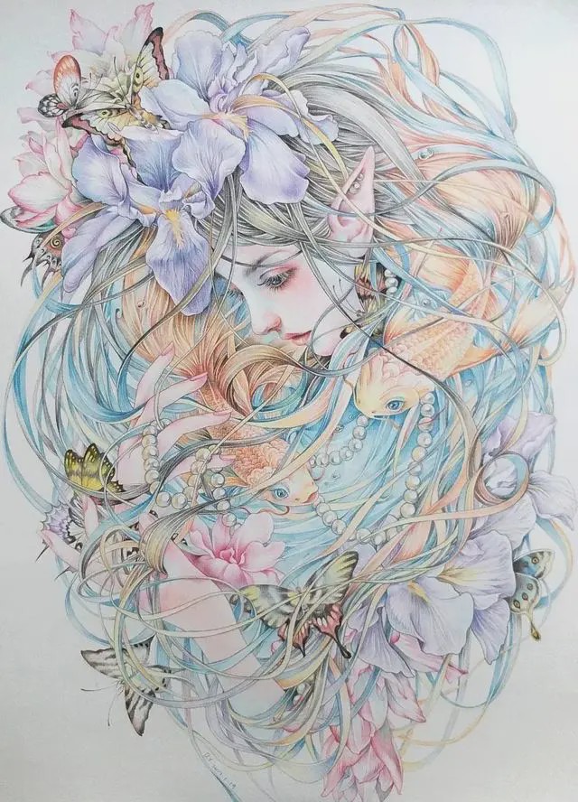 彩铅淡雅系绝美插画刻画能力一流