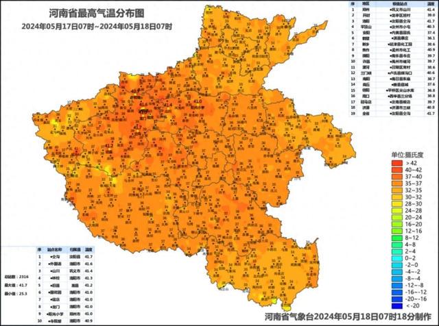 5月17日7时至18日7时河南省最高气温分布图省气象台预报,今天白天到