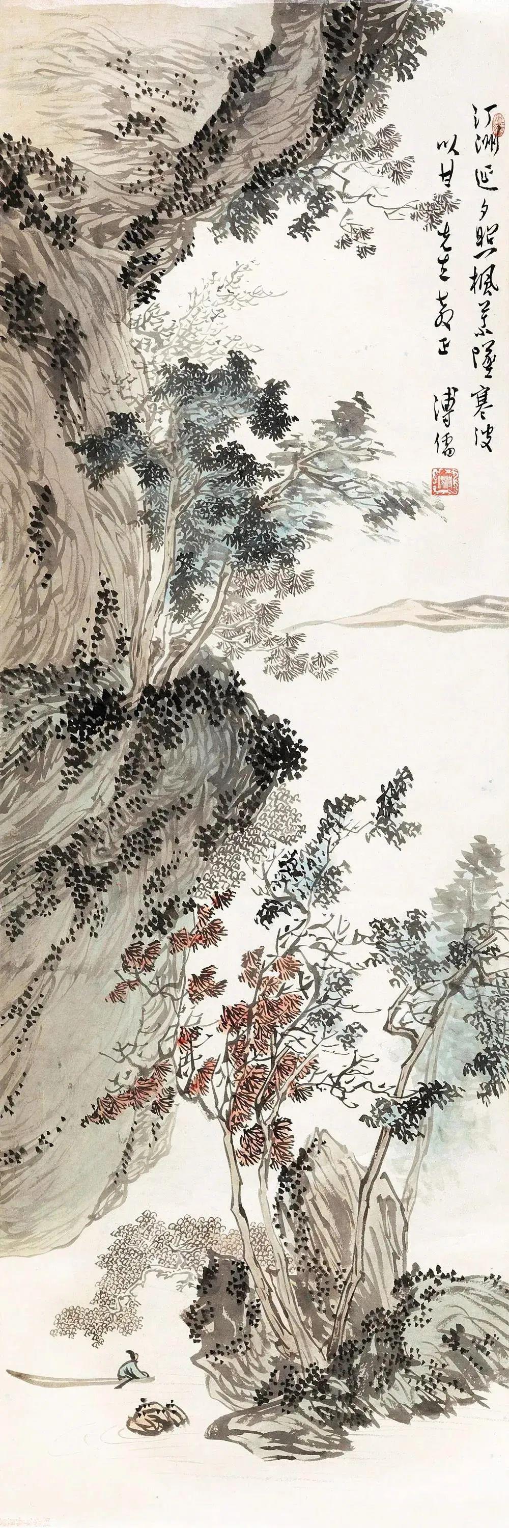  溥儒  枫江泛舟