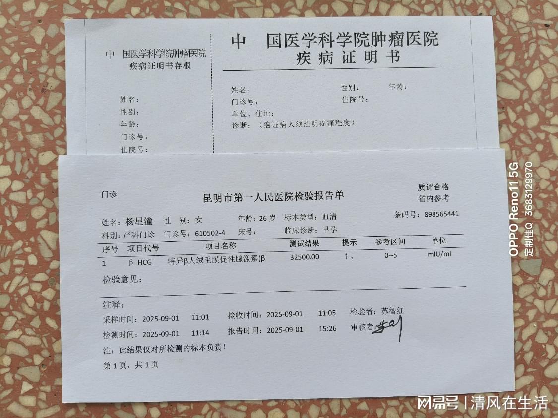 上环证明单老版查环查孕计划生育单病历怀孕血检HCG报告B超图片单