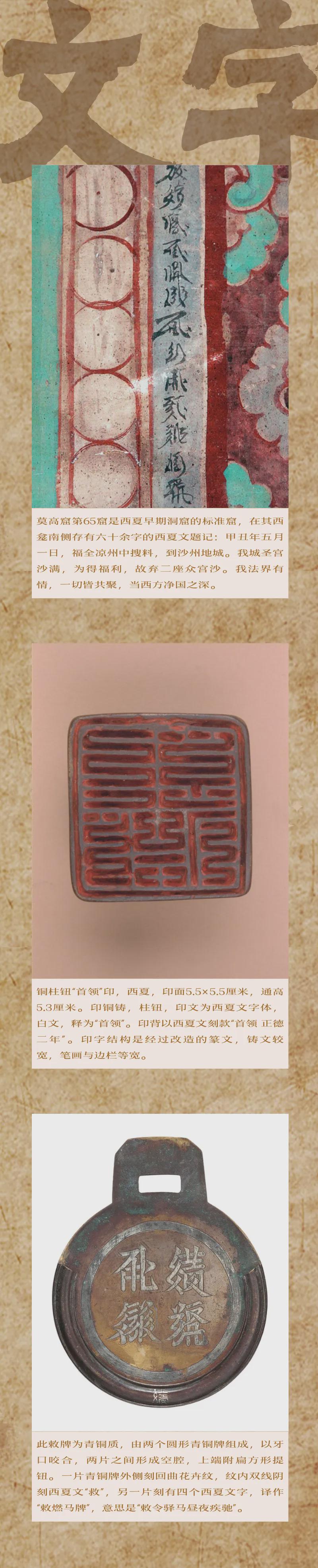 文物中的西夏文字。文物与资料来源/故宫博物院、中国国家博物馆