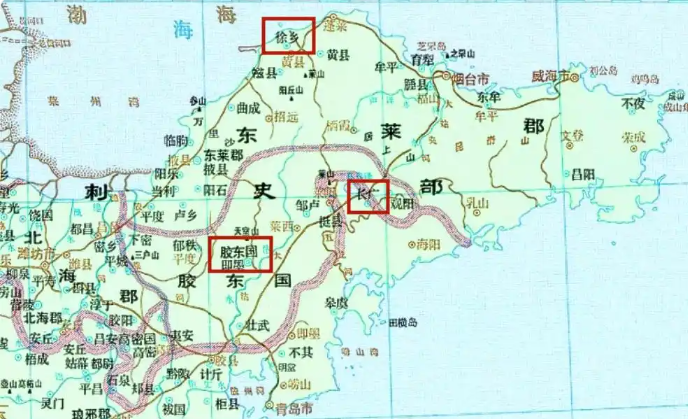 ▲西汉时期即墨、长广和徐乡的位置示意