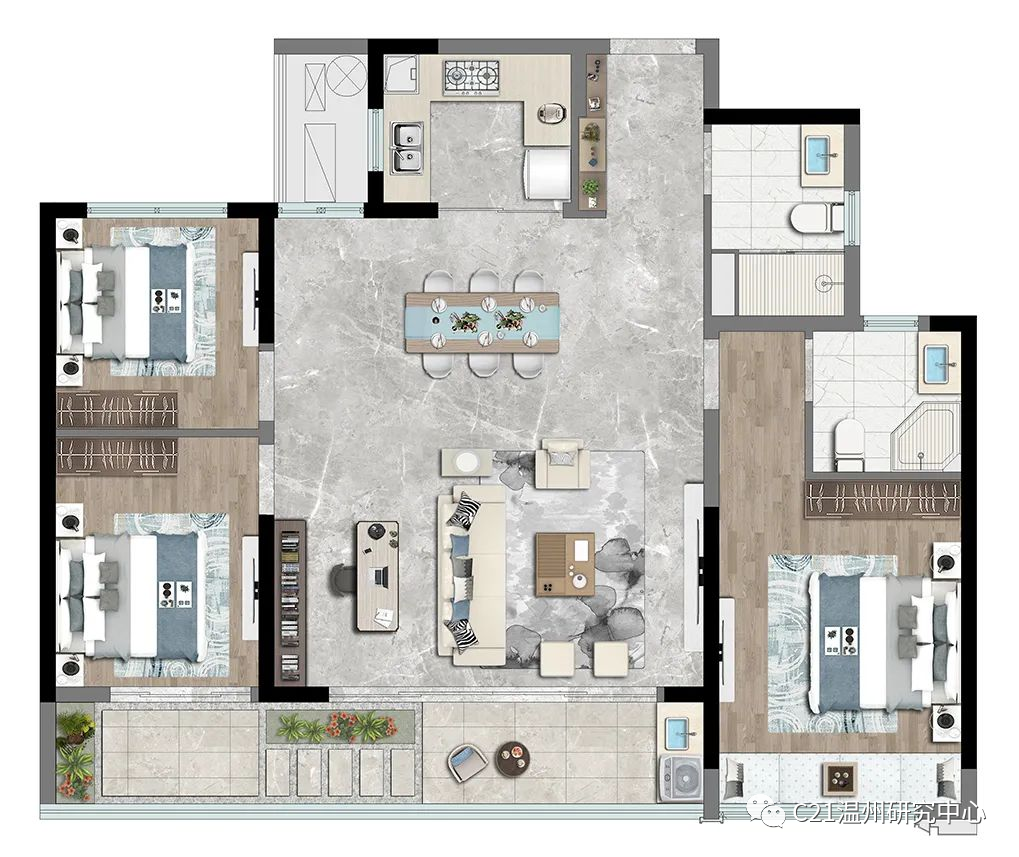 建筑面积约108㎡户型装修示意图