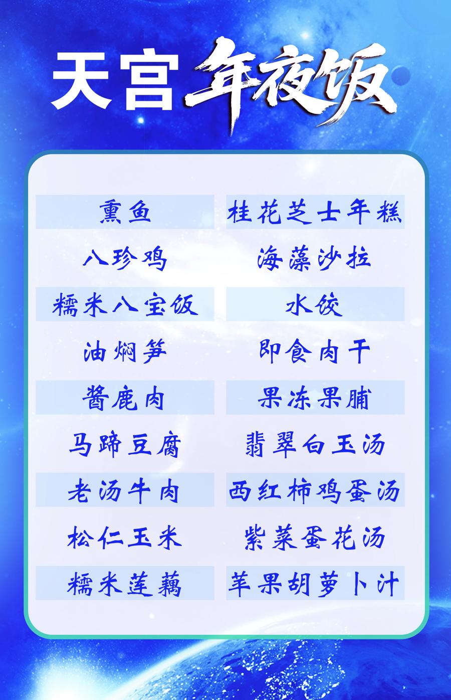 2024年天宫年夜饭菜单