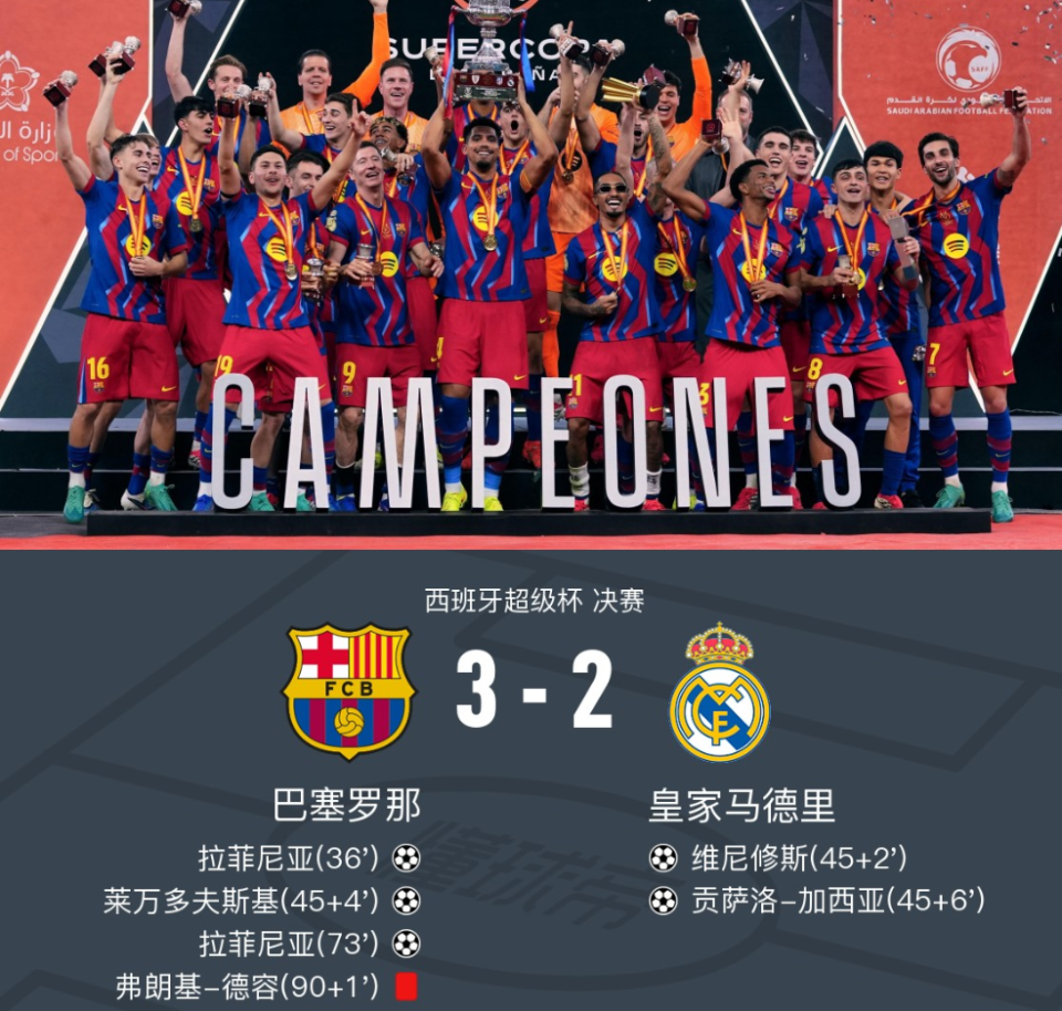 3连亚+6战5负！西超杯决赛皇马被巴萨摁着揍，场边的弗洛伦蒂诺脸都黑了