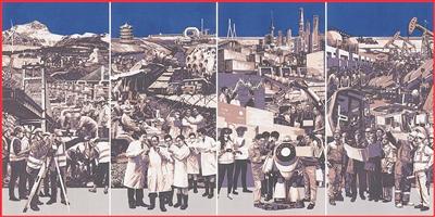 版画《沸腾的中国》，作者孔国桥、鲁利锋、周崇涨、王克景。