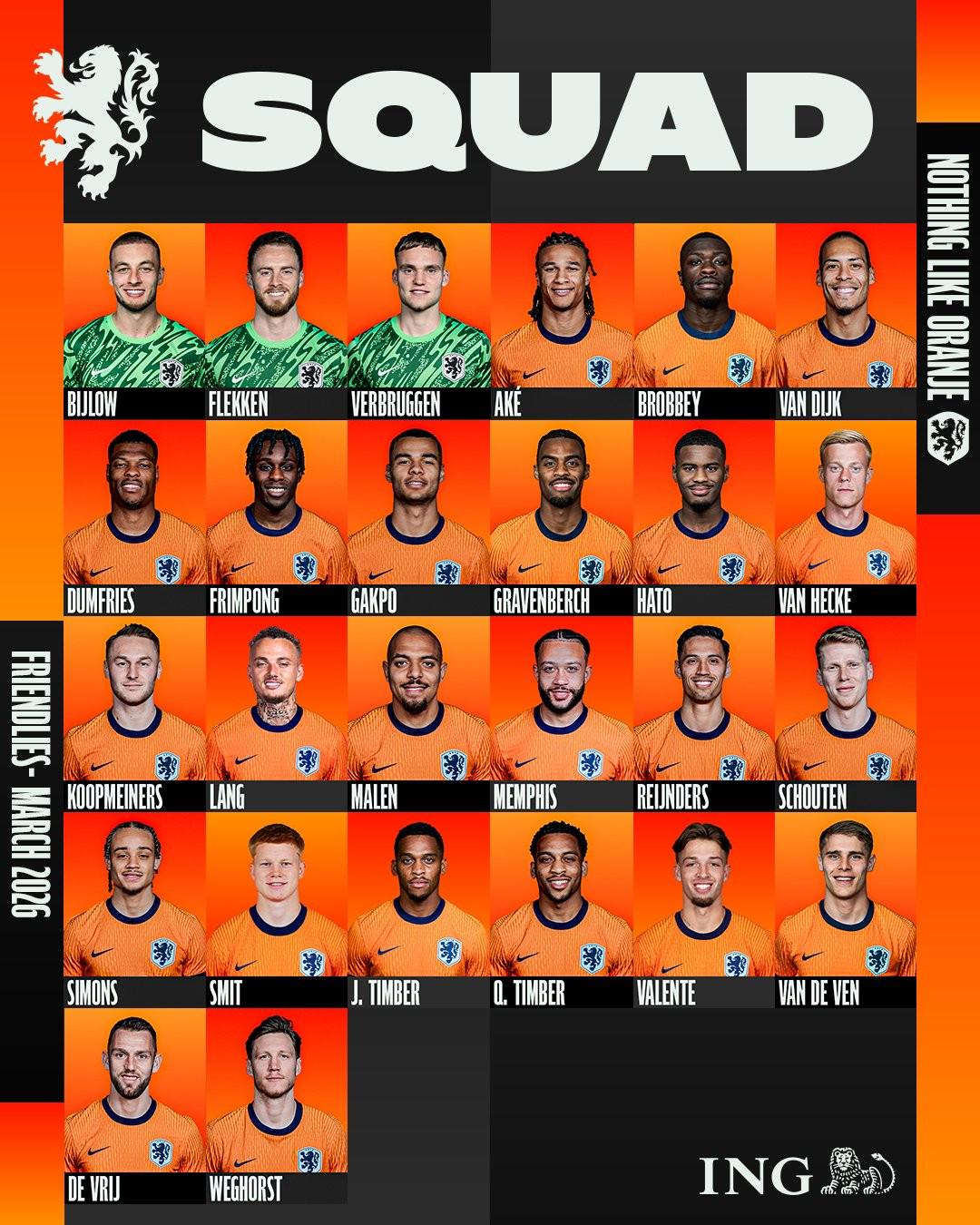 荷兰大名单：范戴克领衔，德佩、西蒙斯在列，诺阿-朗带伤入选