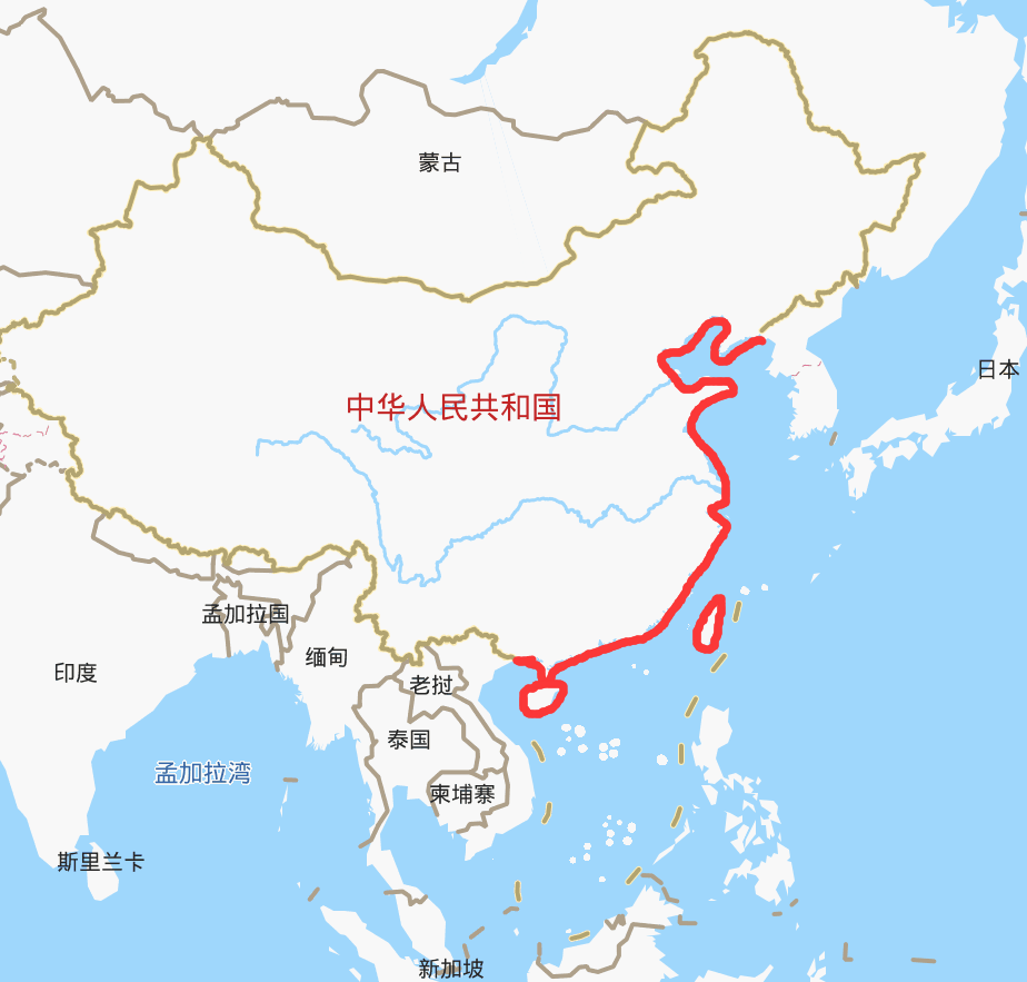 中国沿海省份地图图片