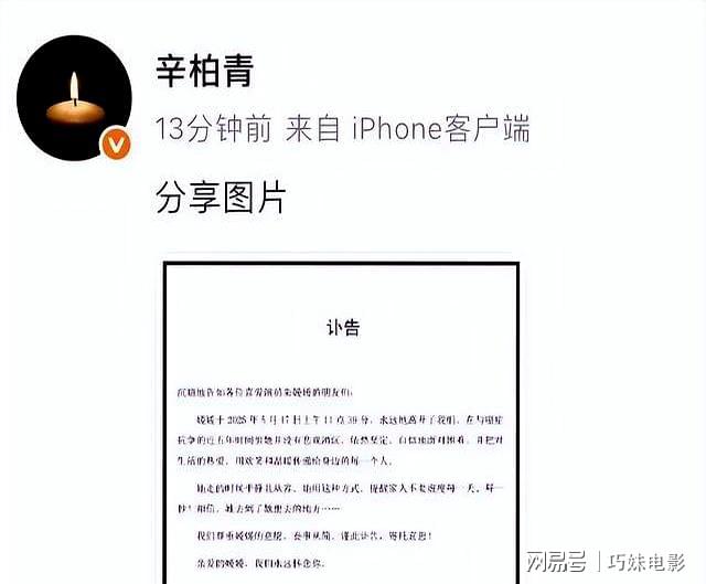 央视发文,离世7个月的朱媛媛再传喜讯,辛柏青的执念可以放下了